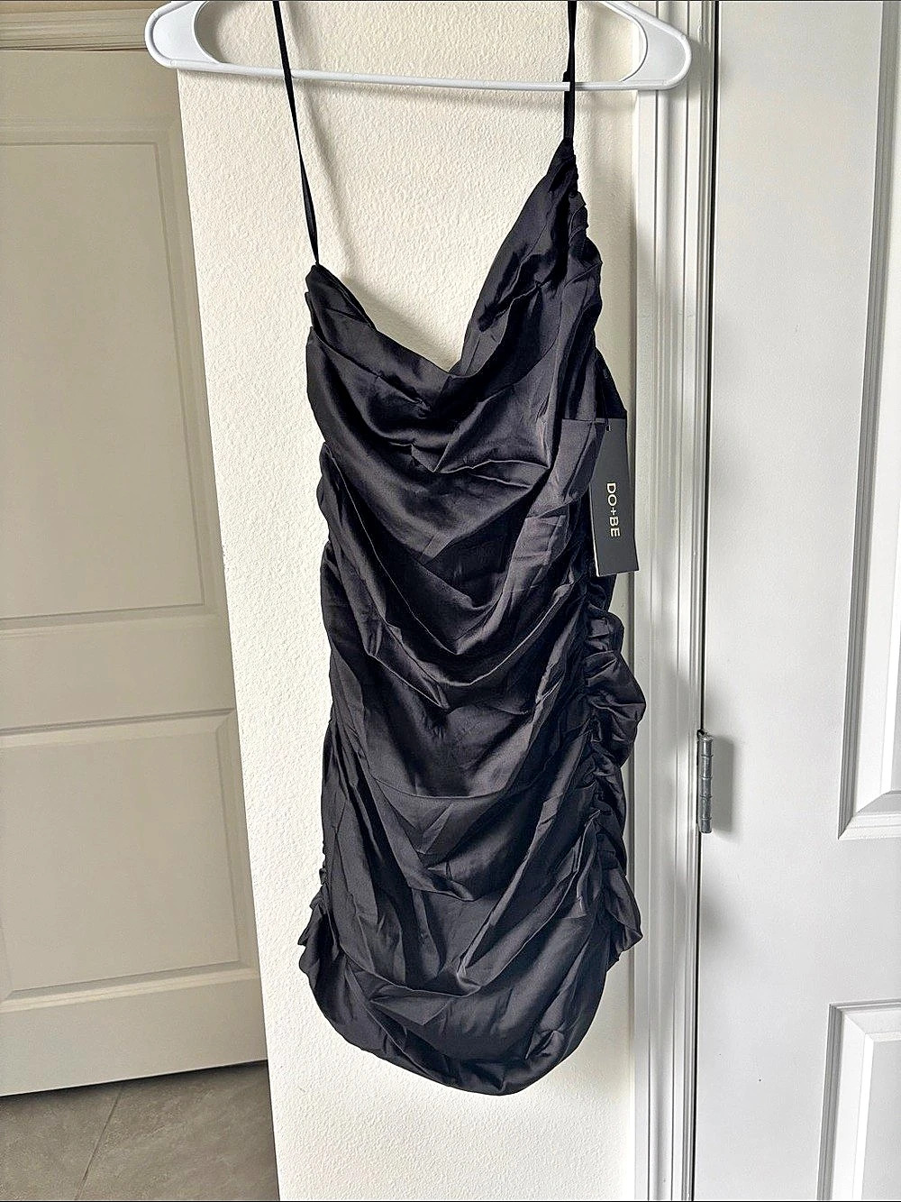 DO+BE Draped Ruched Mini Dress in Black NWT